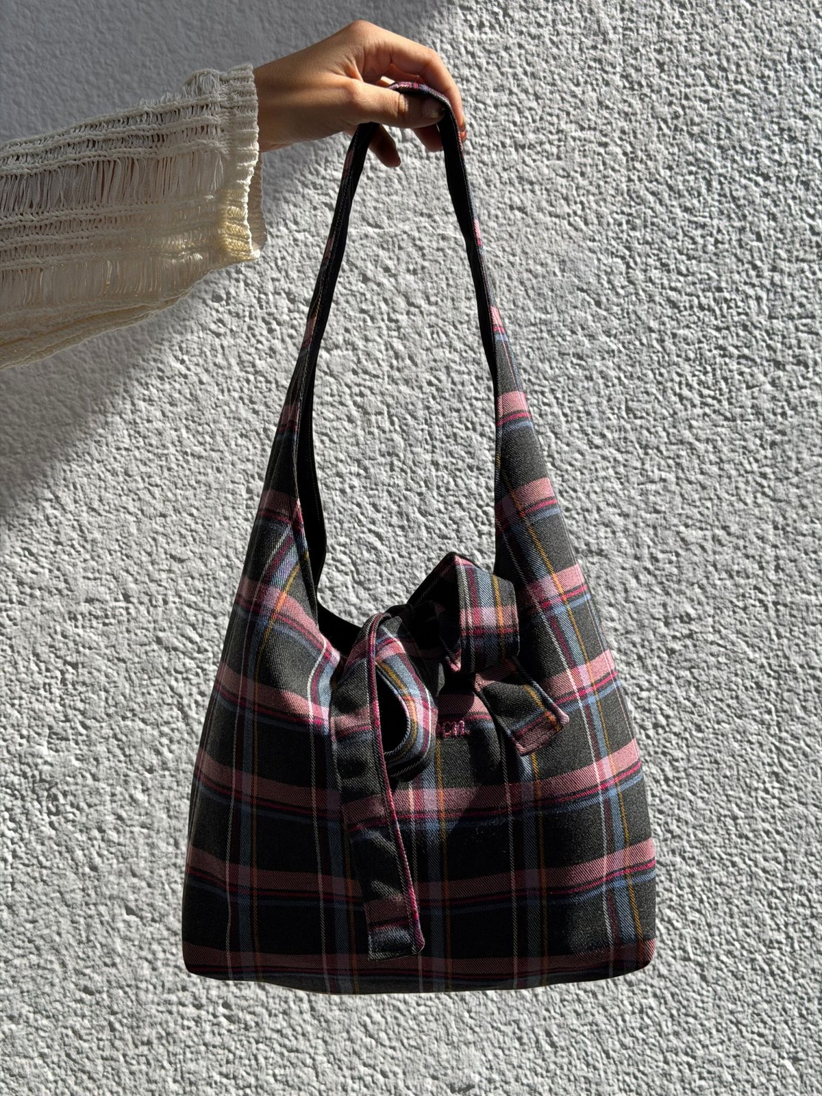 Bolso Camila mini tartán gris/rosa